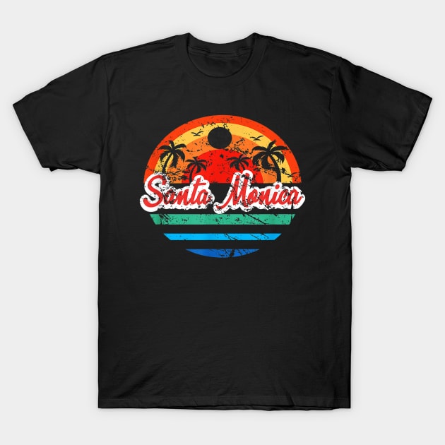 Santa Monica Vintage Beach Sunset California T-Shirt by Christyn Evans